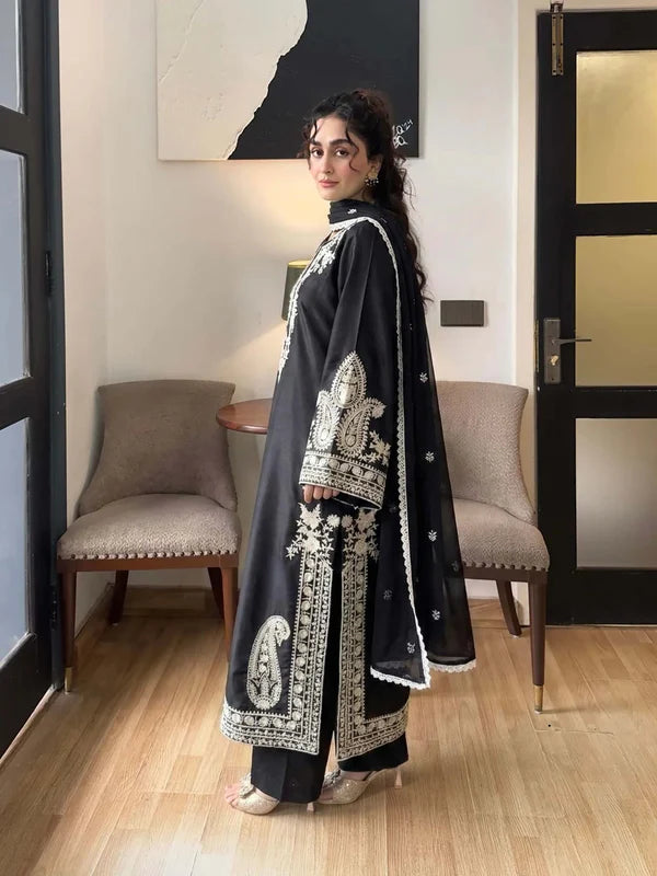 Aafreen Embroidered 3pc - Black