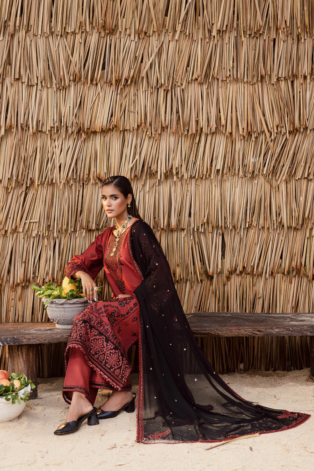 Terracotta 3Pc - Embroidered Khaddar Dress