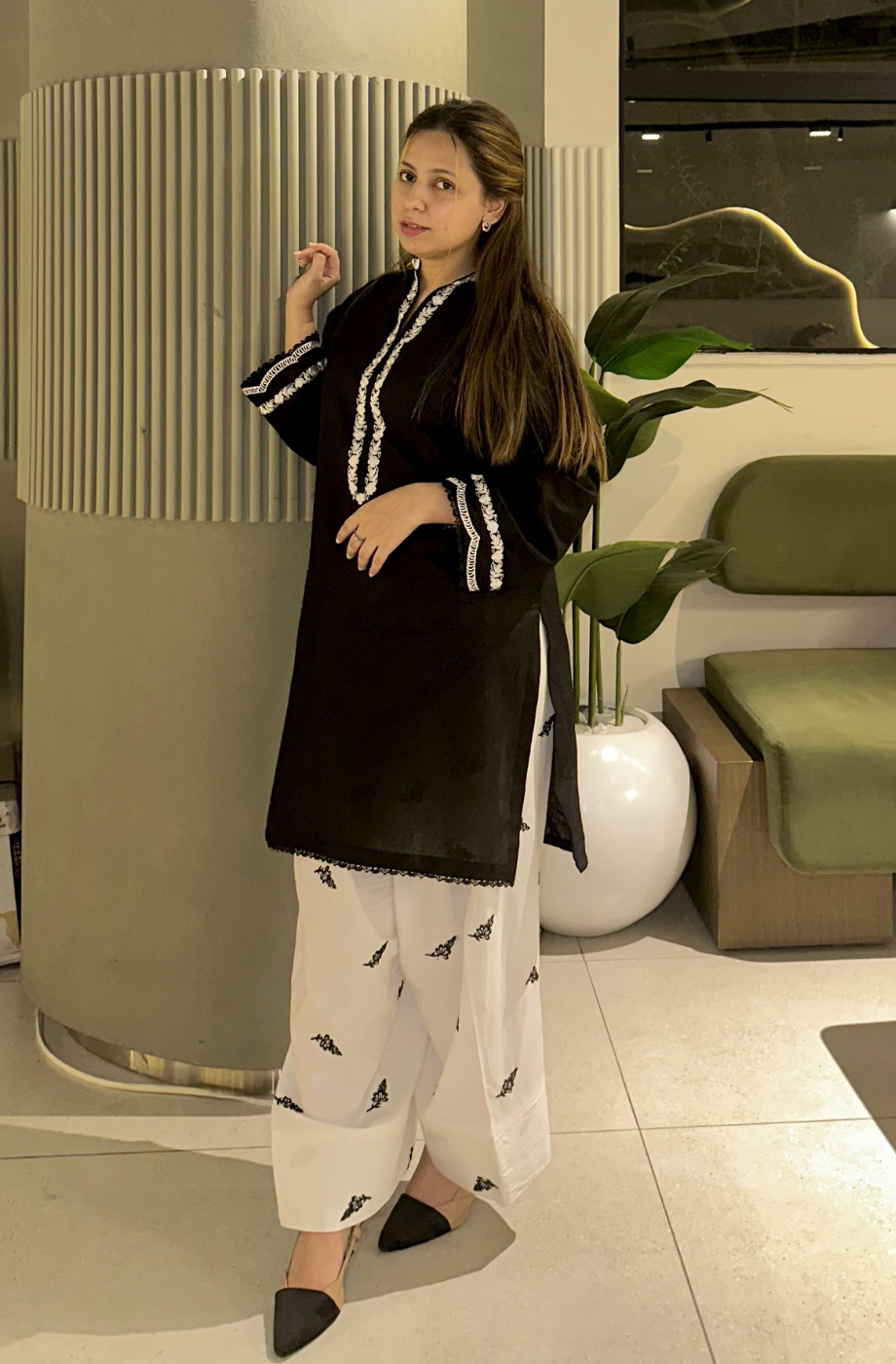 Black and White 2Pc - Embroidered Dress