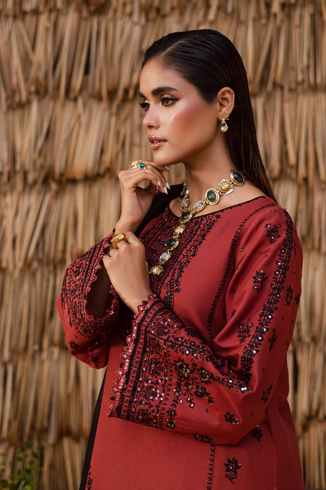 Terracotta 3Pc - Embroidered Khaddar Dress