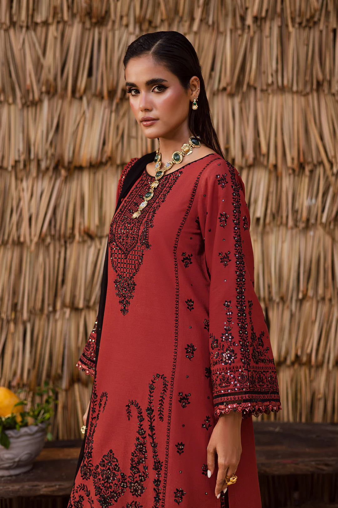 Terracotta 3Pc - Embroidered Khaddar Dress