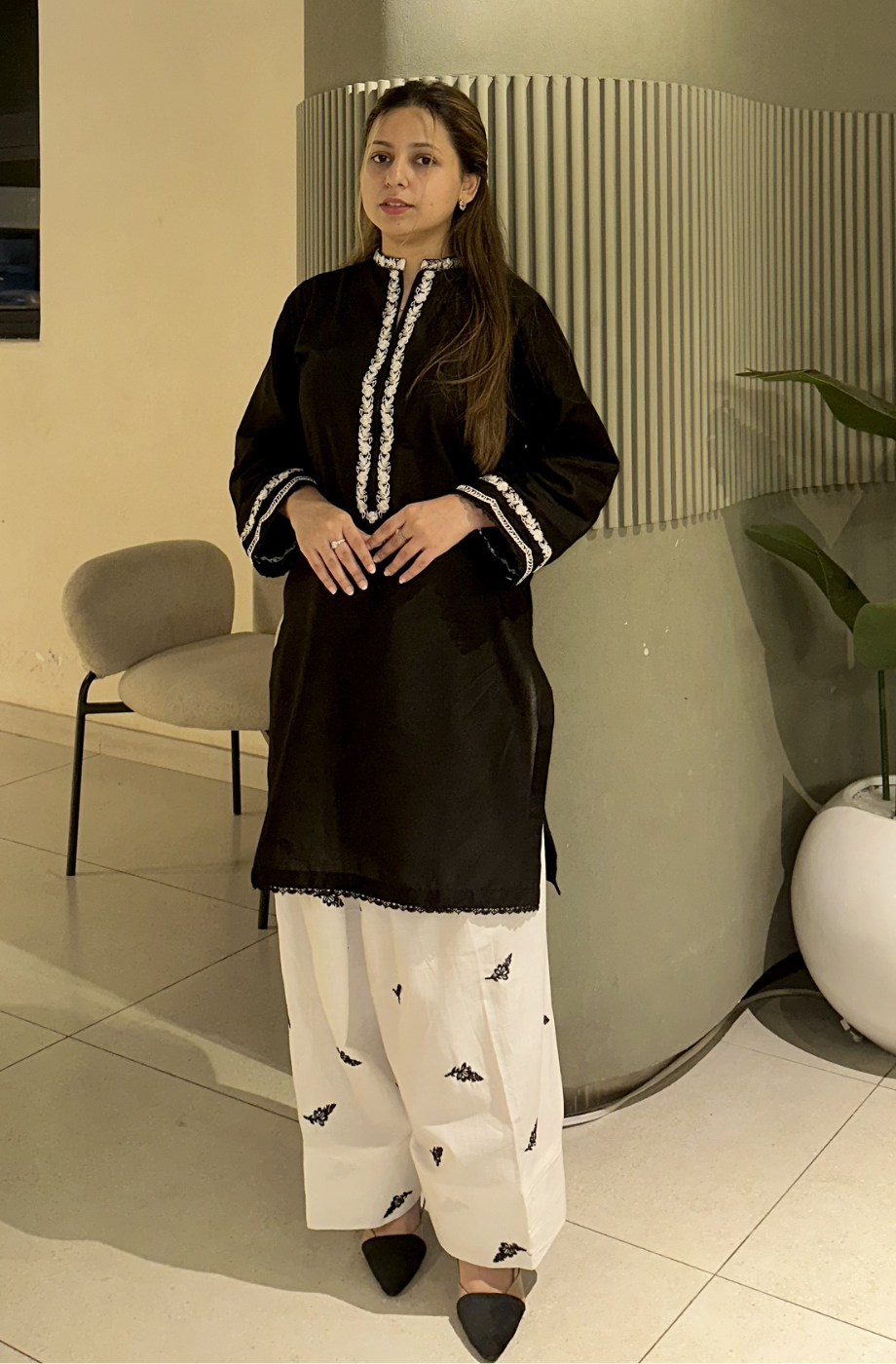 Black and White 2Pc - Embroidered Dress