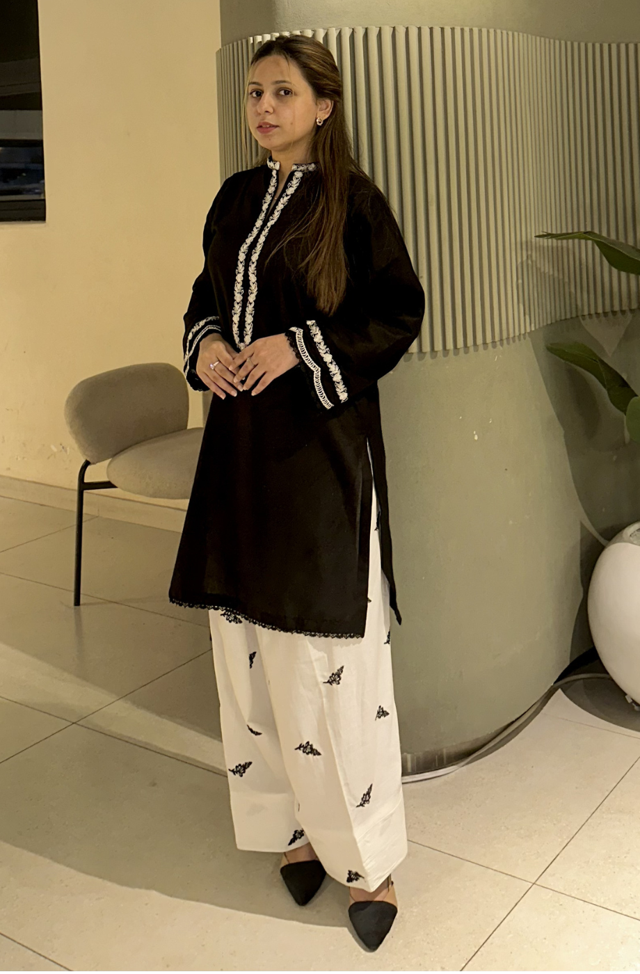 Black and White 2Pc - Embroidered Dress