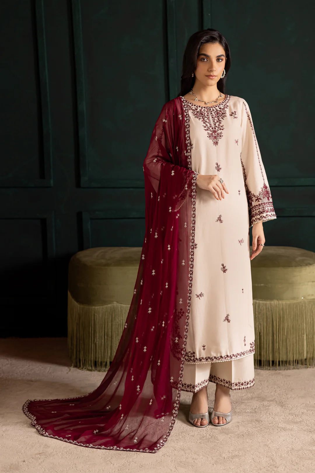 Ivory Rua 3Pc - Embroidered Dress