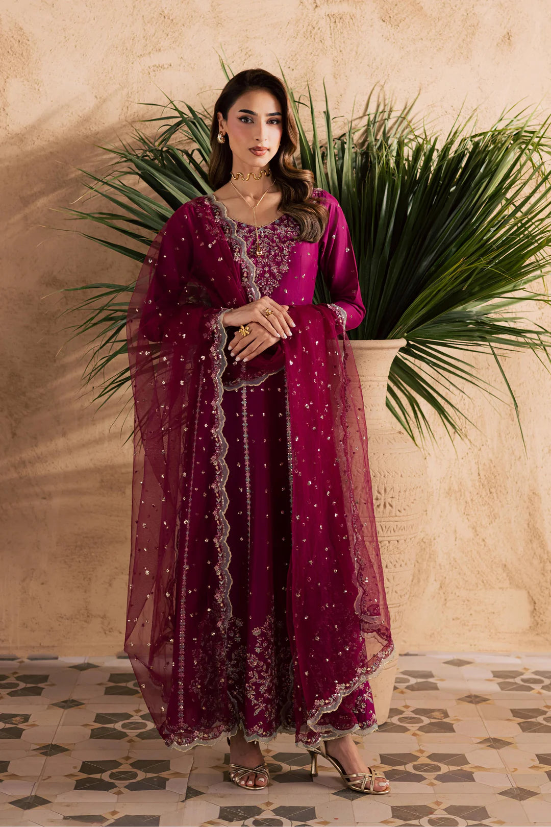 Magenta Blue 3Pc - Embroidered Festive Pret