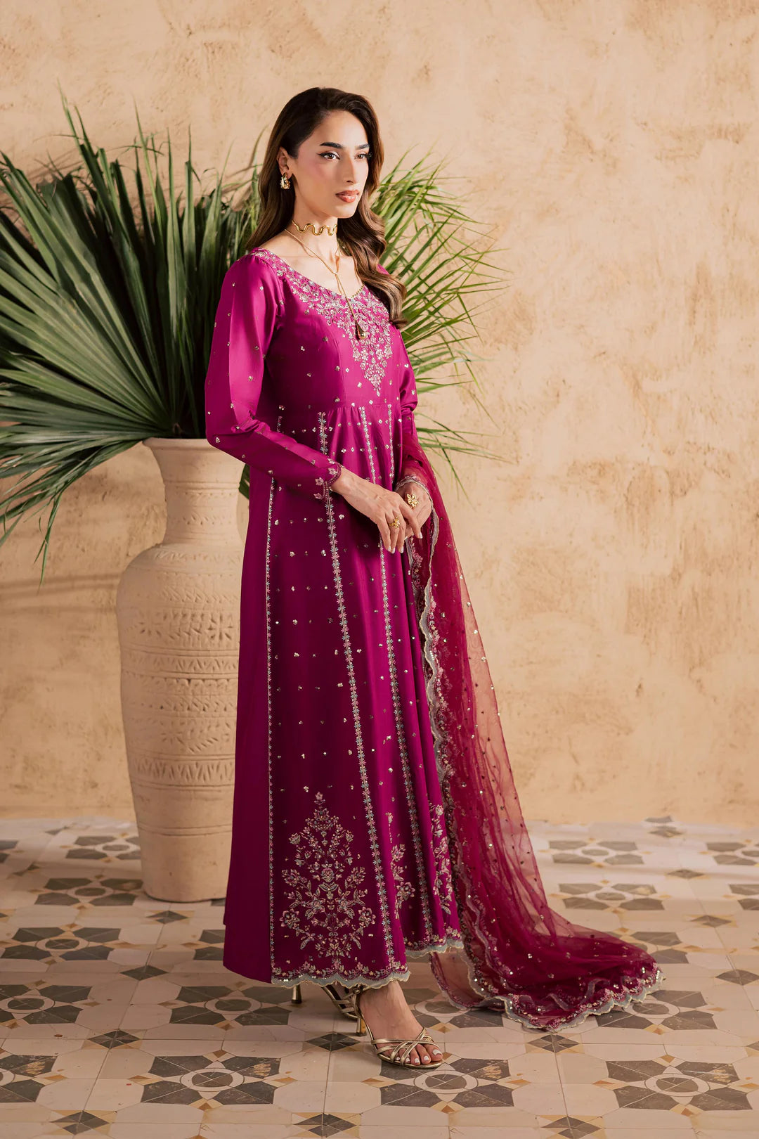Magenta Blue 3Pc - Embroidered Festive Pret