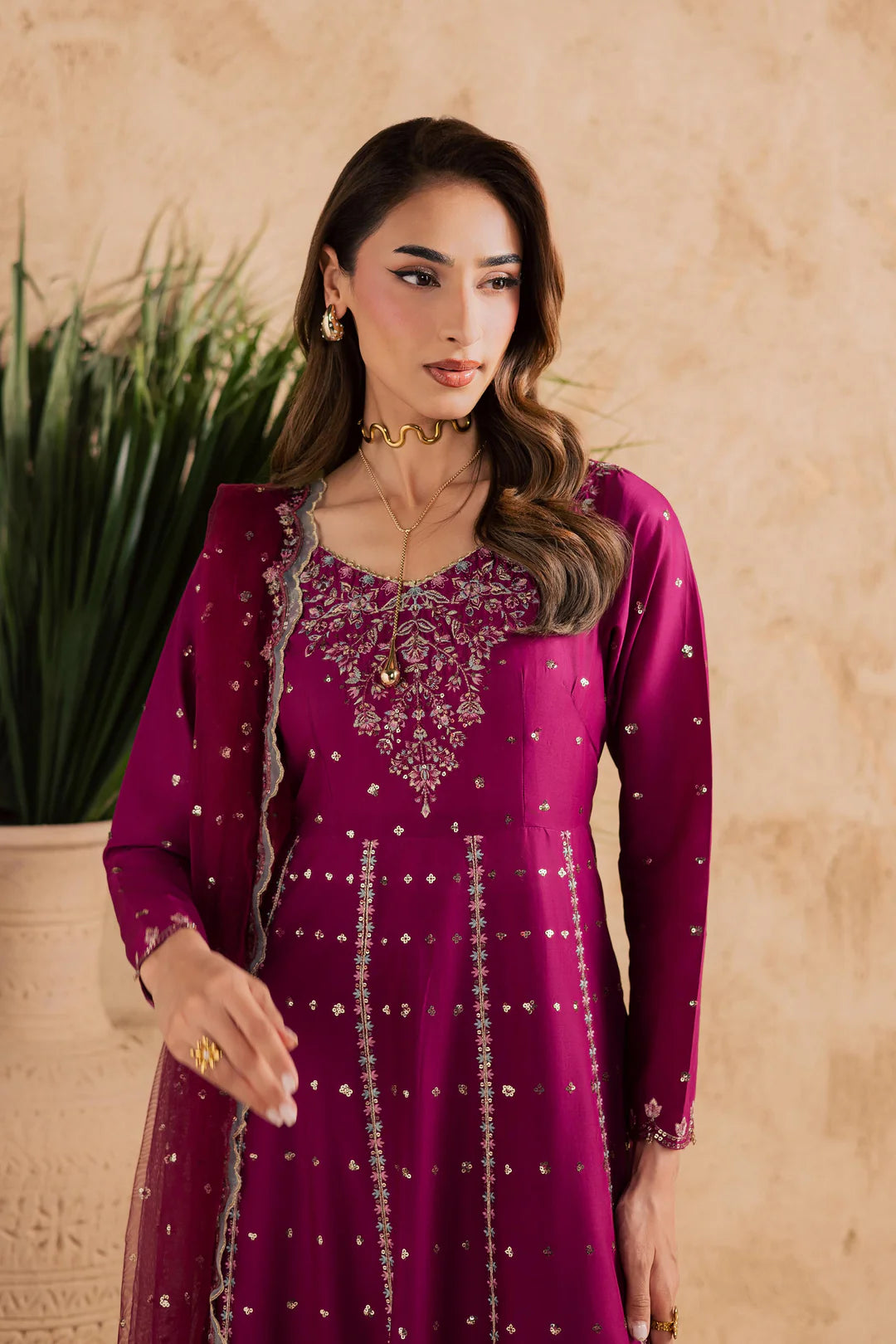 Magenta Blue 3Pc - Embroidered Festive Pret