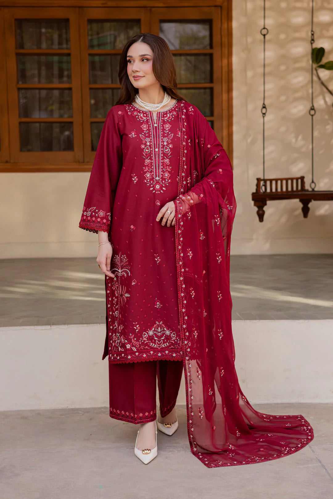 Red Coast 3Pc - Embroidered Dress