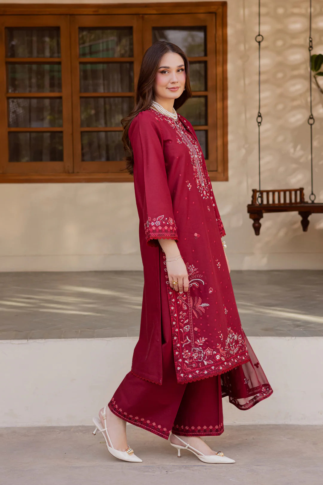 Red Coast 3Pc - Embroidered Dress