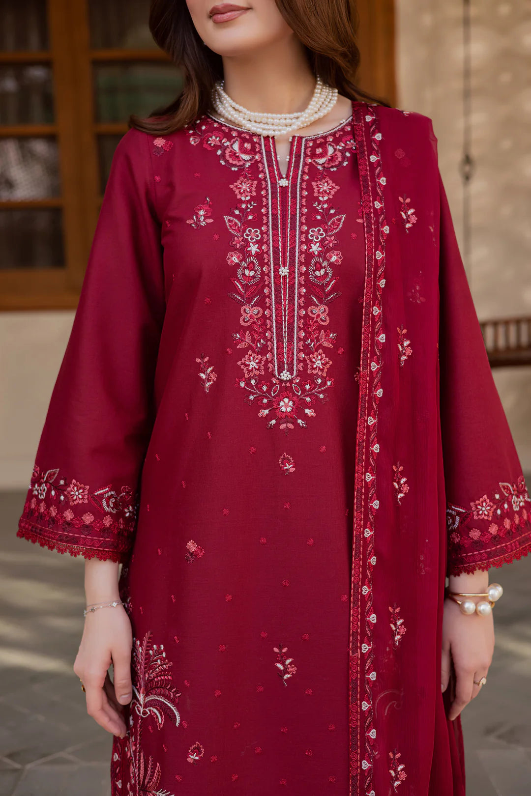 Red Coast 3Pc - Embroidered Dress