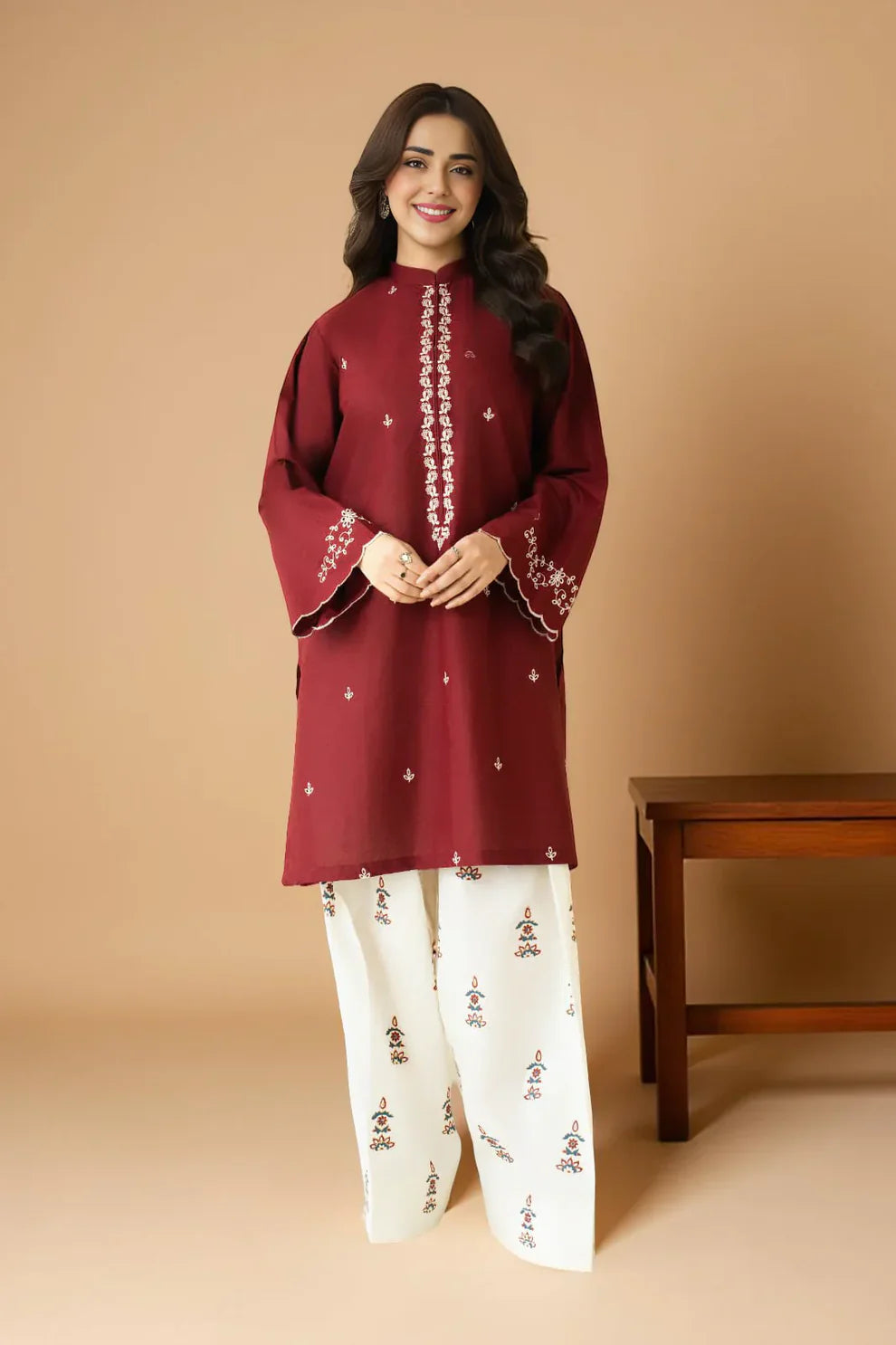 Berry 2 Piece- Embroidered Dress