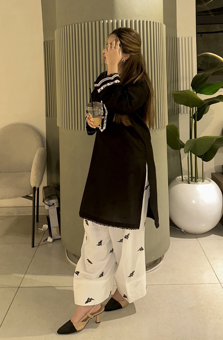 Black and White 2Pc - Embroidered Dress