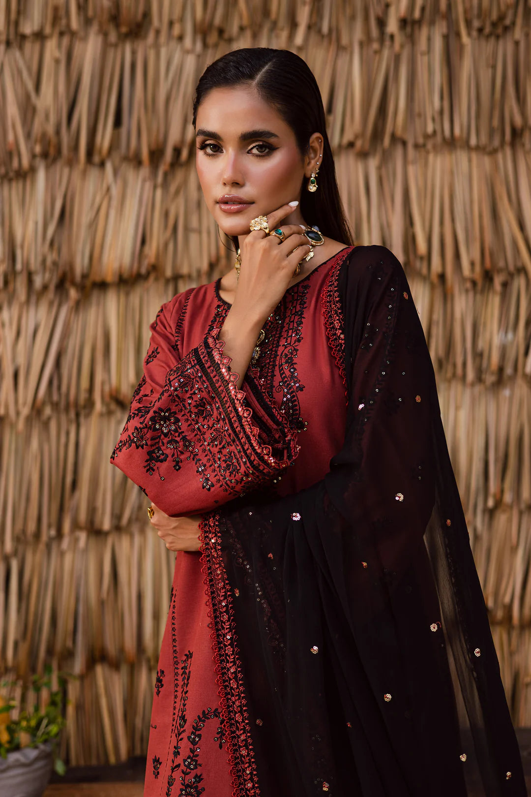 Terracotta 3Pc - Embroidered Khaddar Dress