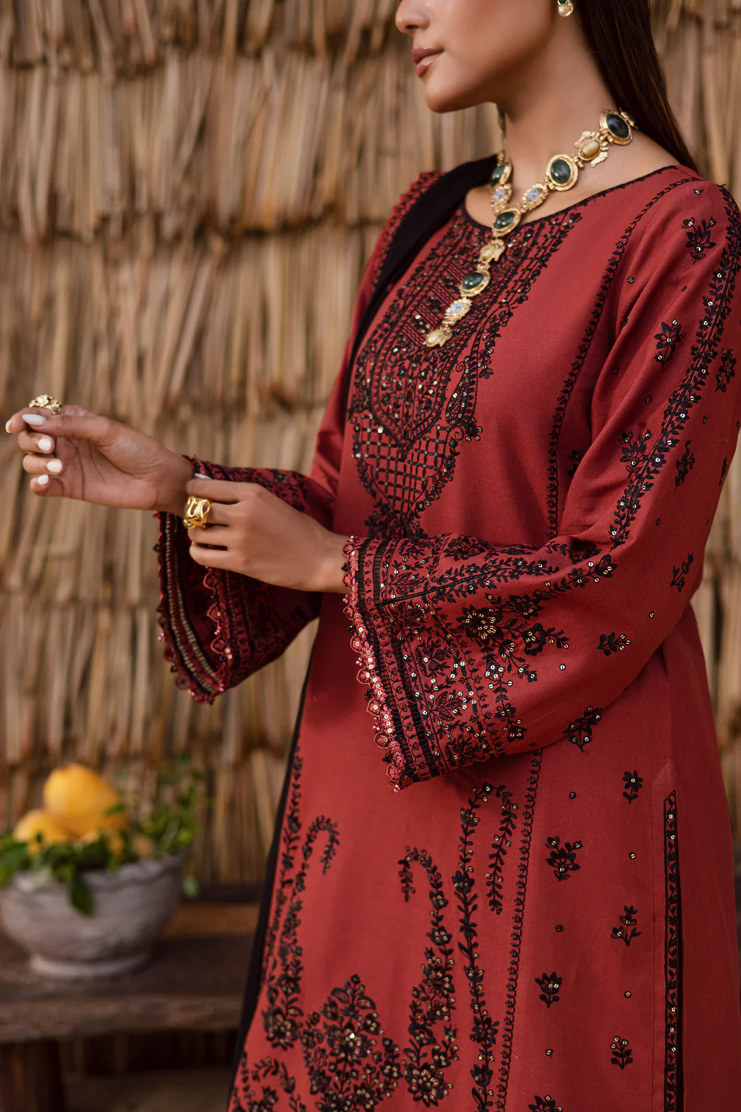 Terracotta 3Pc - Embroidered Khaddar Dress