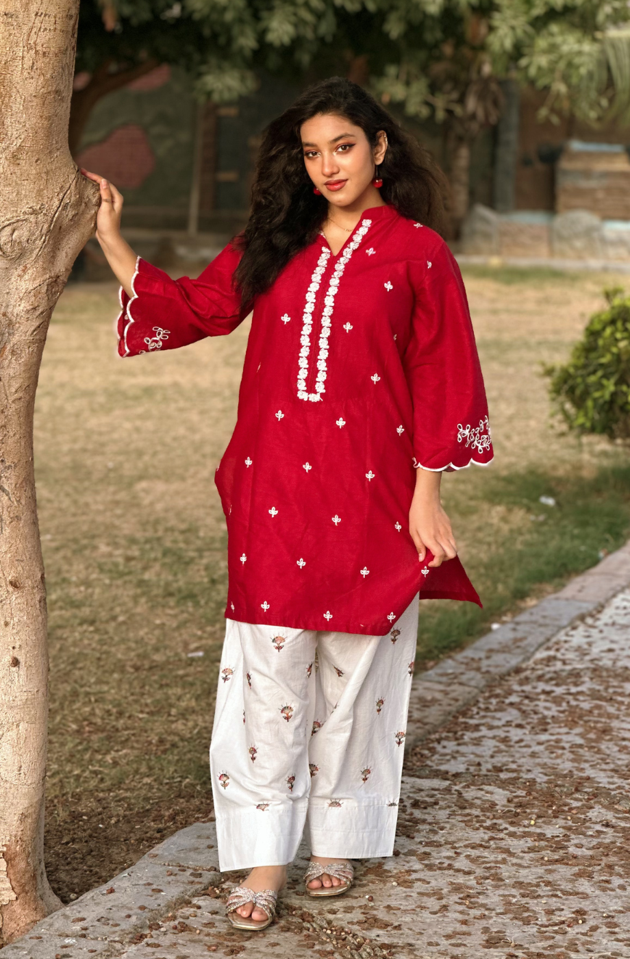 Berry 2 Piece- Embroidered Dress