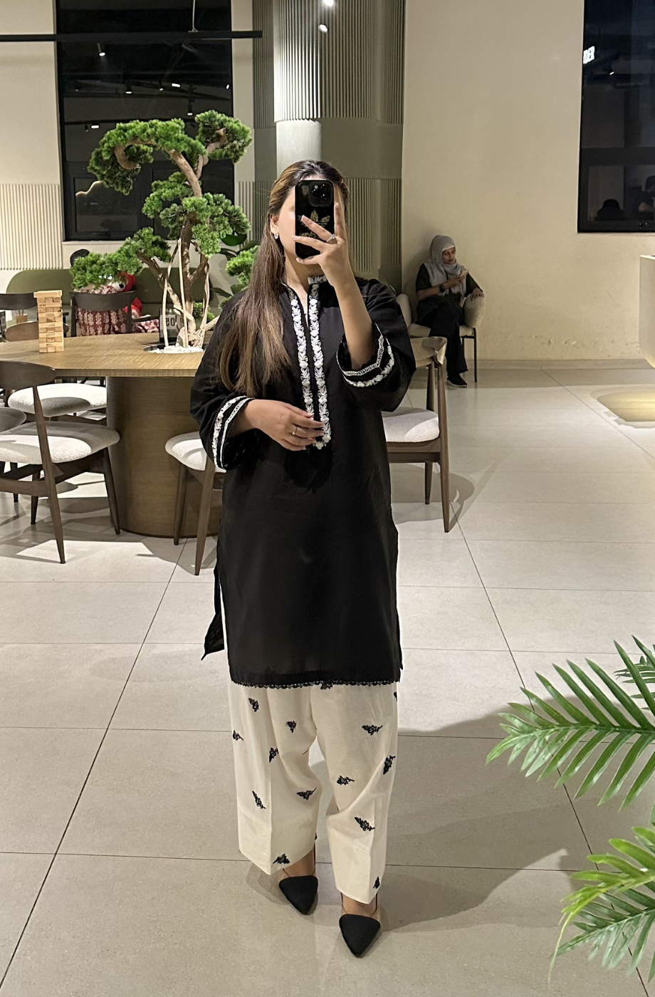 Black and White 2Pc - Embroidered Dress