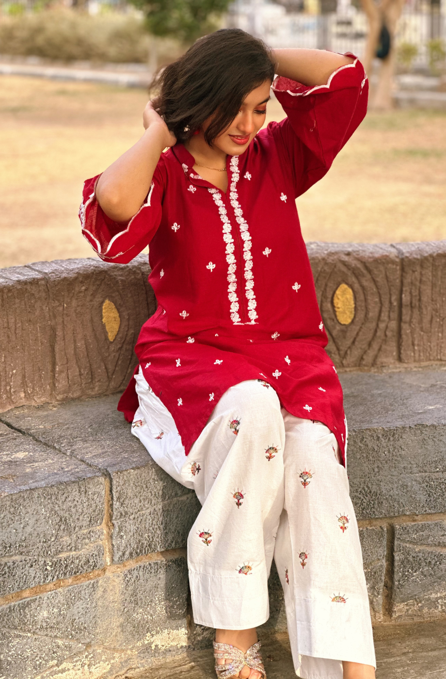 Berry 2 Piece- Embroidered Dress