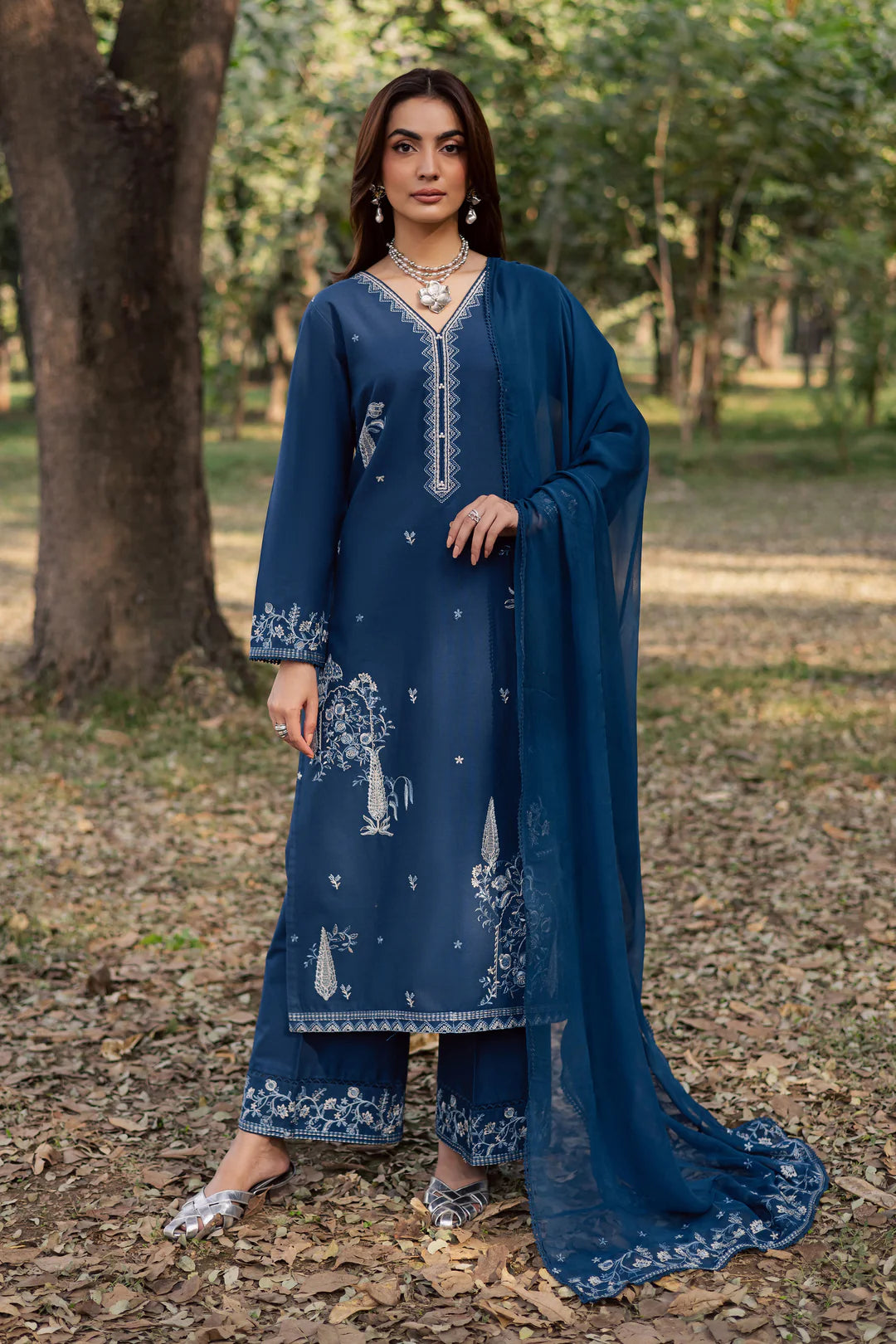 Blue Amal 3Pc - Embroidered Dress