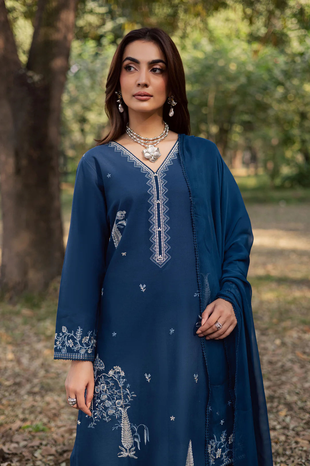 Blue Amal 3Pc - Embroidered Dress