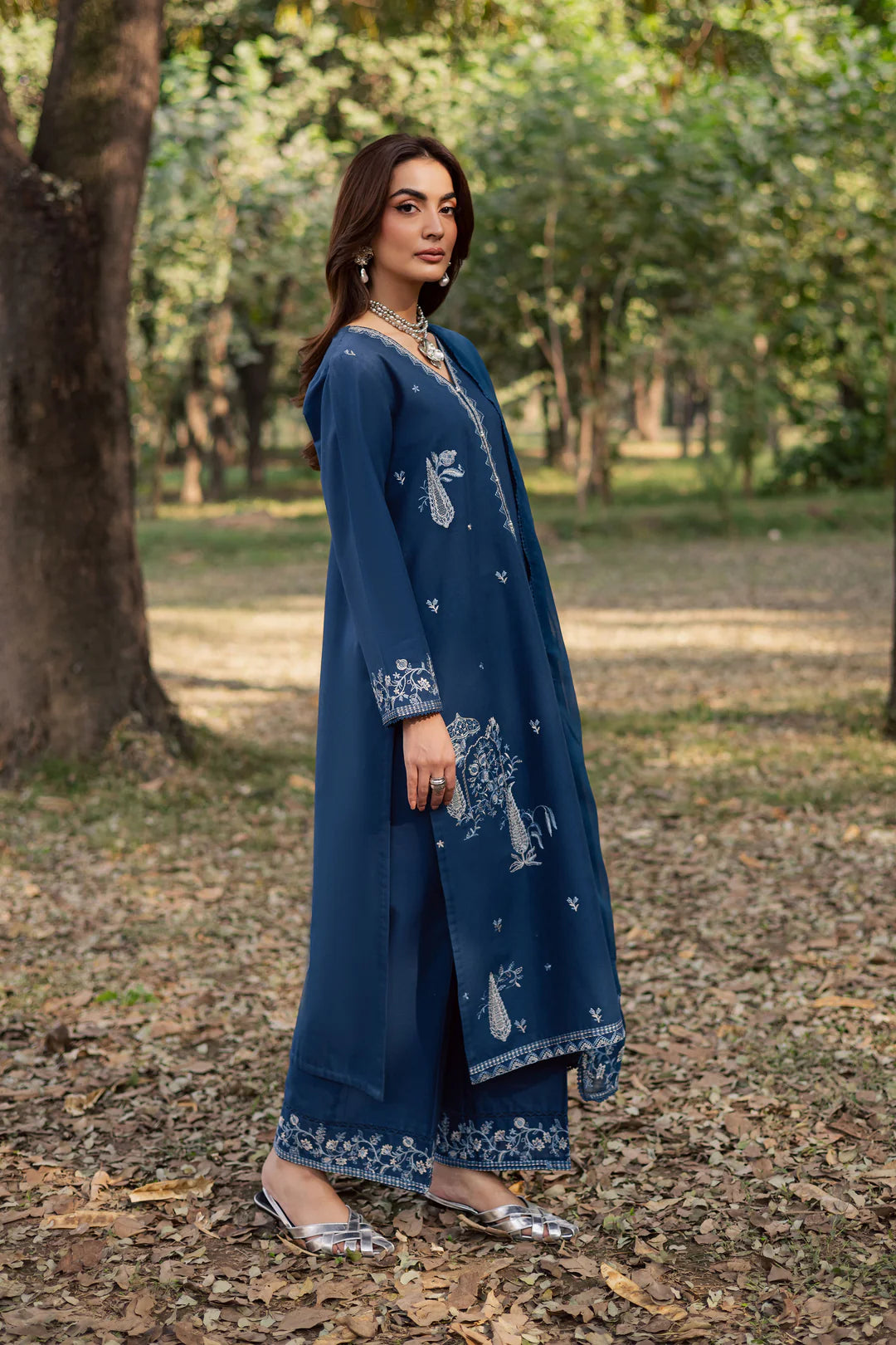 Blue Amal 3Pc - Embroidered Dress
