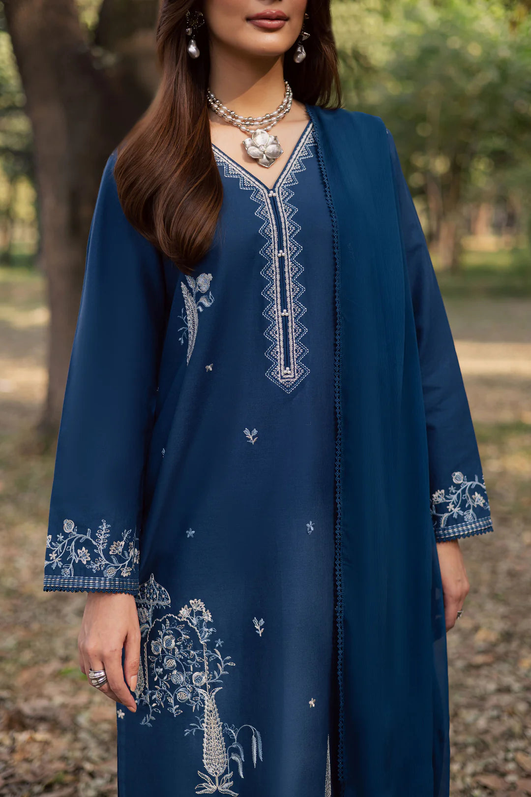 Blue Amal 3Pc - Embroidered Dress