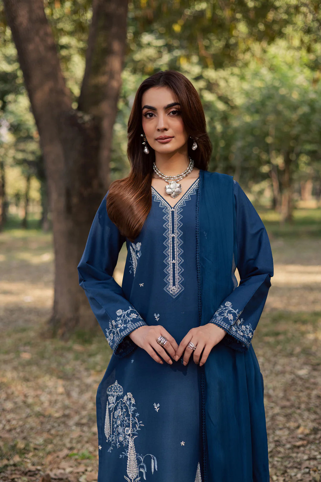 Blue Amal 3Pc - Embroidered Dress