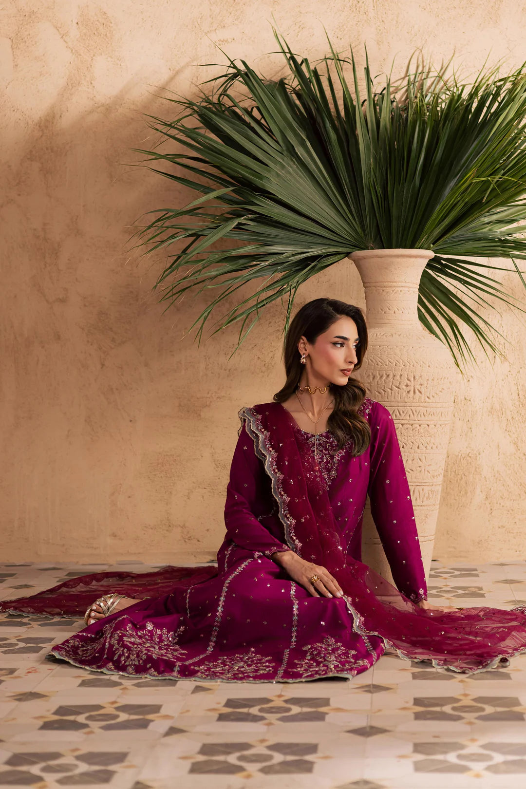 Magenta Blue 3Pc - Embroidered Festive Pret
