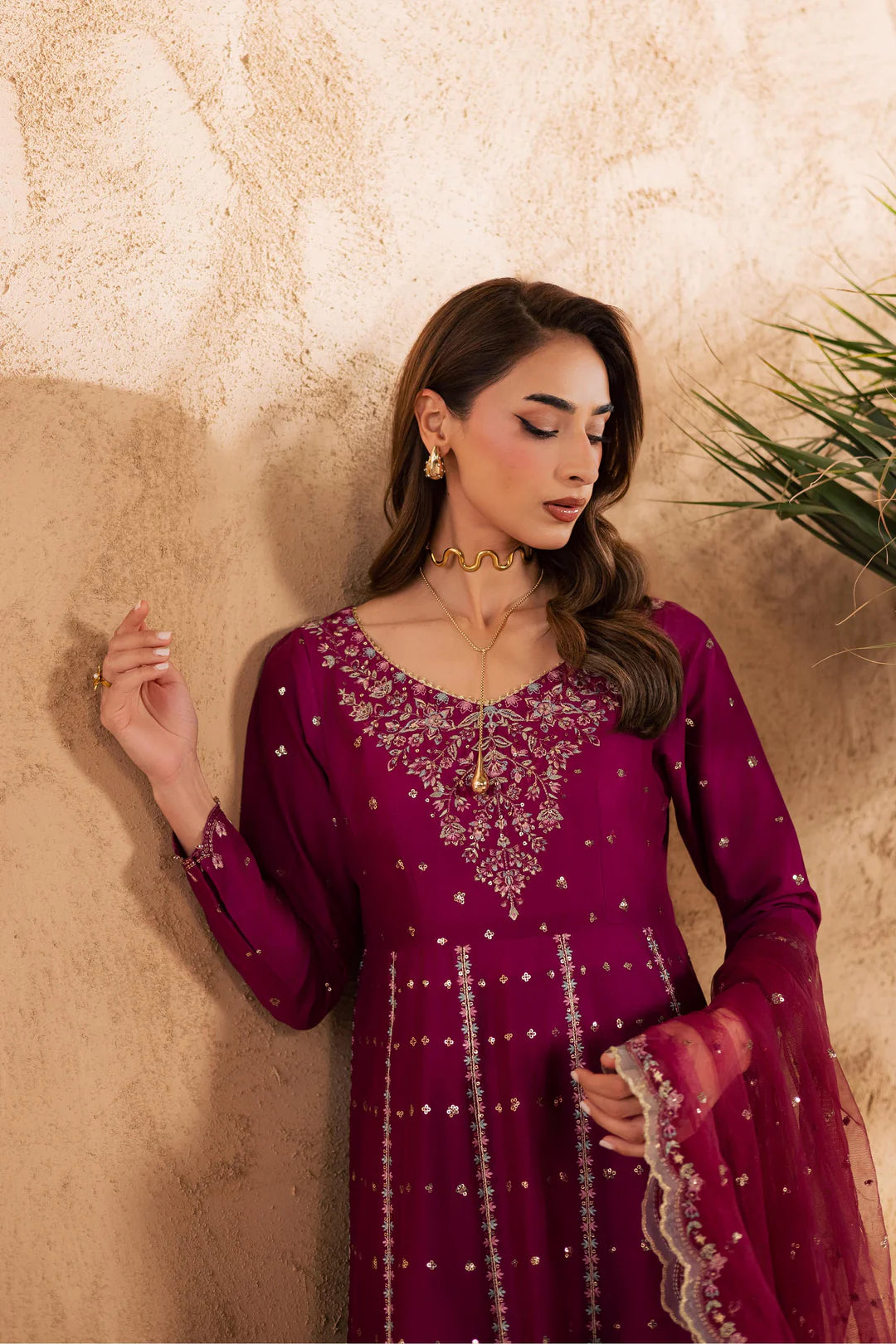 Magenta Blue 3Pc - Embroidered Festive Pret
