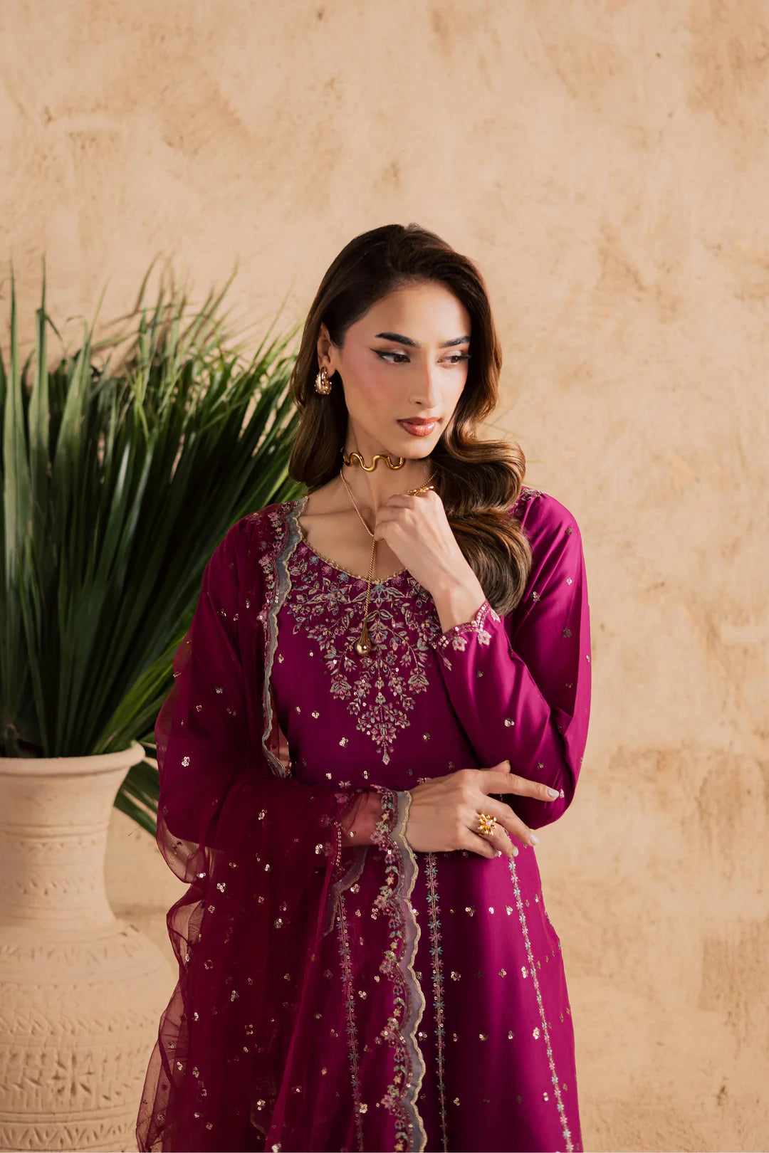 Magenta Blue 3Pc - Embroidered Festive Pret
