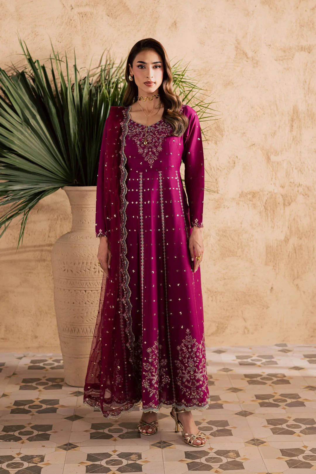 Magenta Blue 3Pc - Embroidered Festive Pret