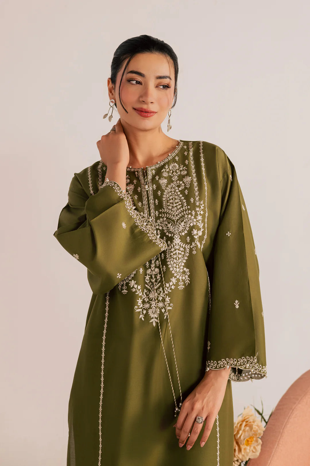 Mina Green 2Pc - Embroidered Lawn Dress