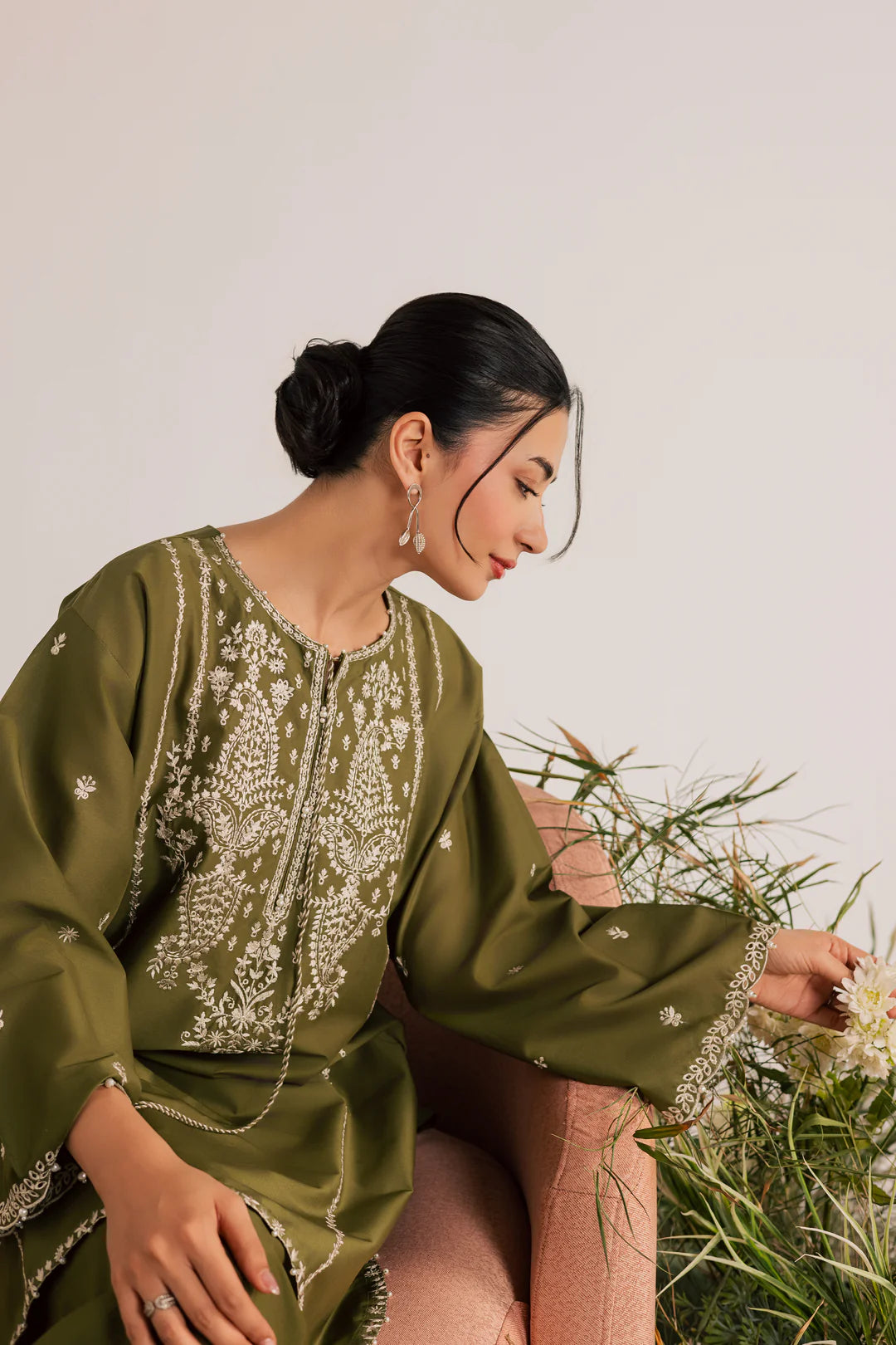 Mina Green 2Pc - Embroidered Lawn Dress