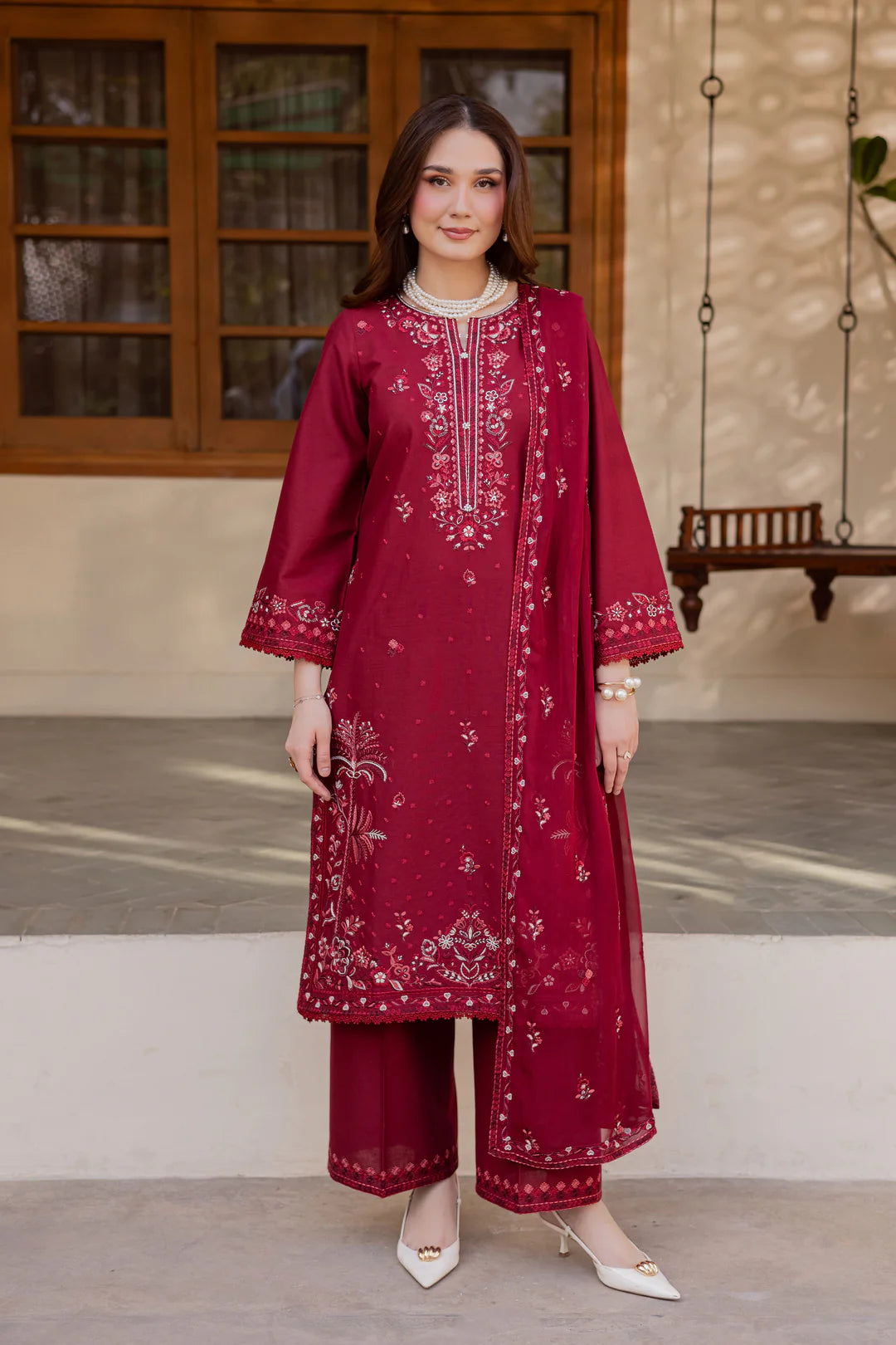 Red Coast 3Pc - Embroidered Dress